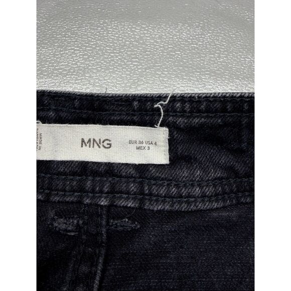 MNG by Mango Women's Size 4 Catherine Black Wide Leg Flared Distressed Hem Jeans - Picture 4 of 10